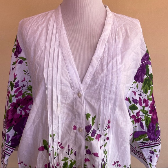 ASHA Violet Flowers Button Front Tunic Top, Dress or Swim Suit Cover EU-42 US-12 - Picture 9 of 13